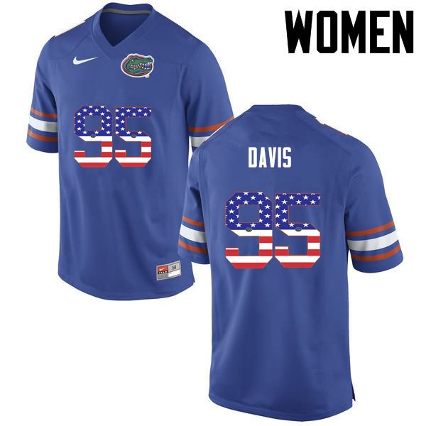 Women's NCAA Florida Gators Keivonnis Davis #95 Stitched Authentic USA Flag Fashion Nike Blue College Football Jersey CBT5565PV